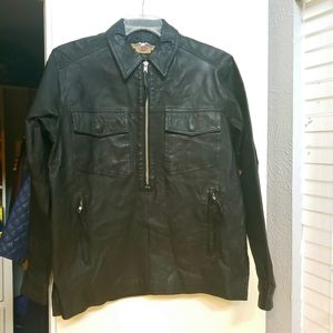 Men's Black Leather Zip-Front Jacket